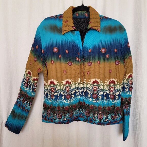 UBU Womens Size S Blue Print Lightweight Crinkle Popcorn Stretch Travel Jacket - Picture 1 of 12